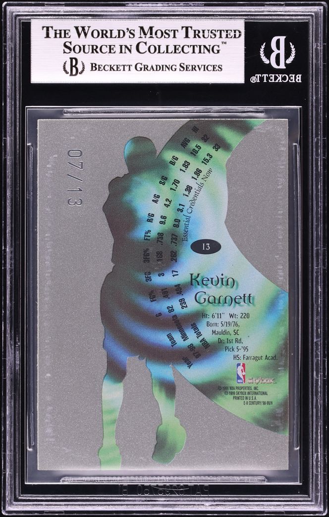 1998 Skybox E-X Century Essential Credentials Now Kevin Garnett /13 #13 BGS 9 MINT