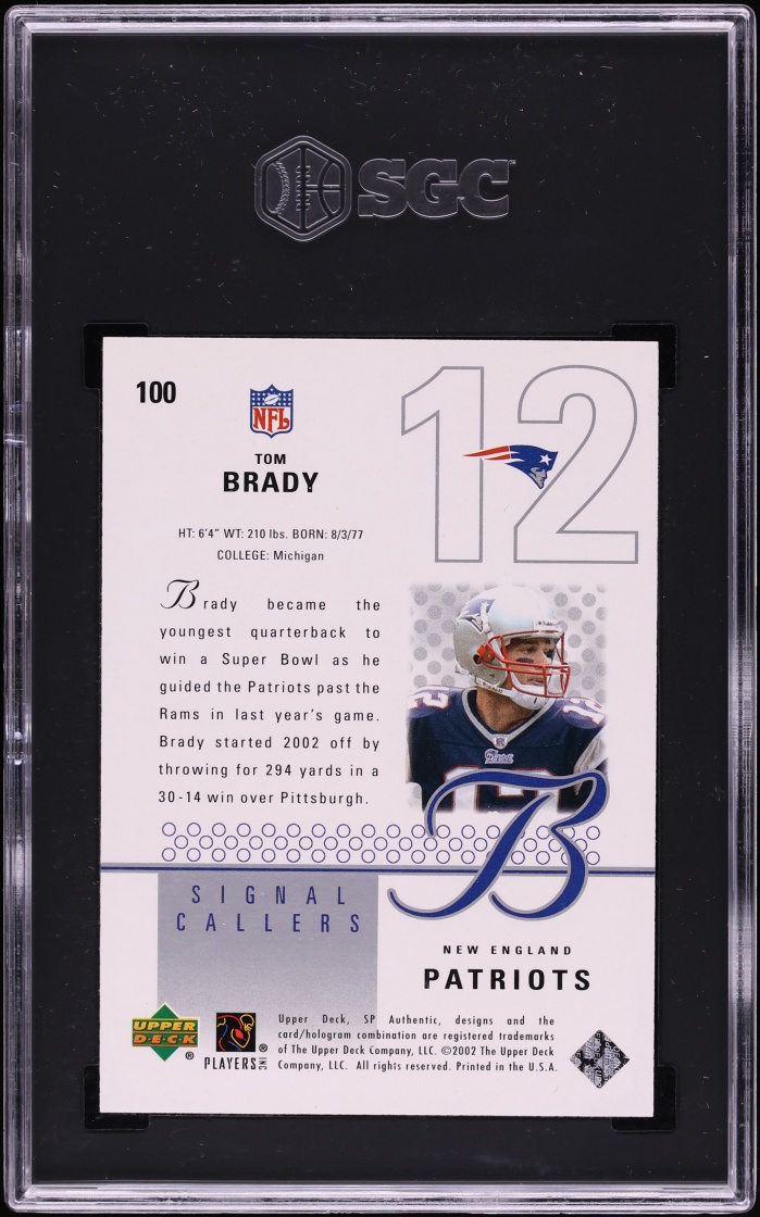 2002 SP Authentic Tom Brady /2000 #100 SGC 10 GEM MINT