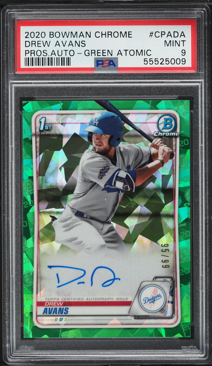 2020 Bowman Chrome Green Atomic Drew Avans PROSPECT AUTO /99 #CPADA PSA 9 MINT