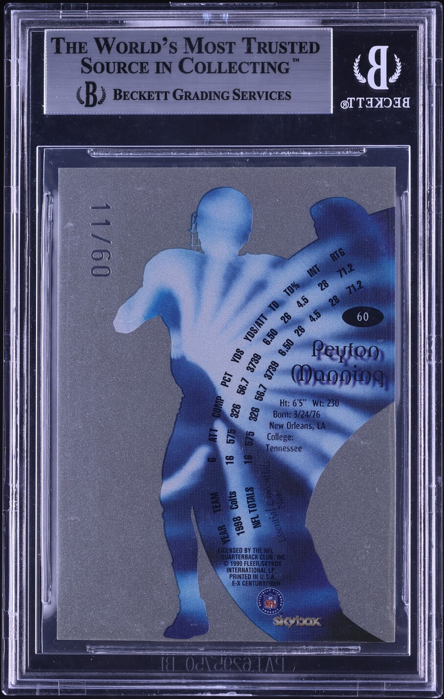 1999 Skybox E-X Century Essential Credentials Now Peyton Manning /60 #60 BGS 9