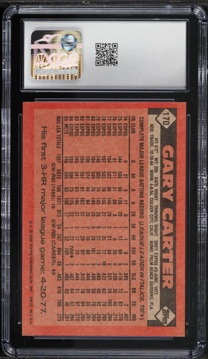 1986 Topps Gary Carter #170 CGC 8.5 NM-MT+