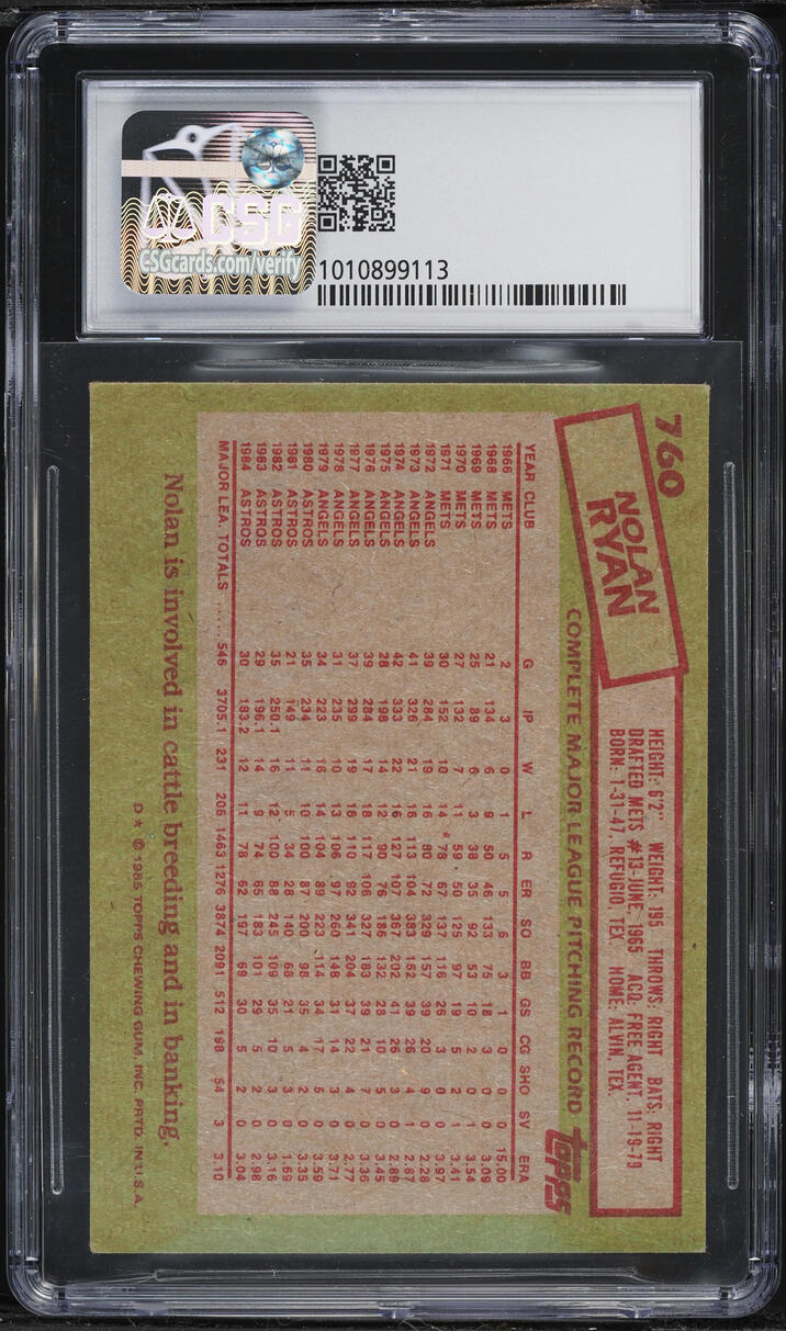 1985 Topps Nolan Ryan #760 CSG 5.5 EX+