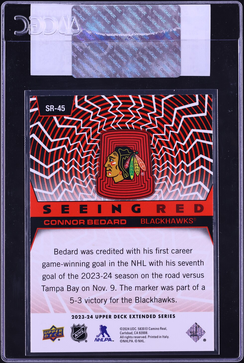 2023 Upper Deck Extended Series Seeing Red Connor Bedard ROOKIE #SR-45 CGC AUTH