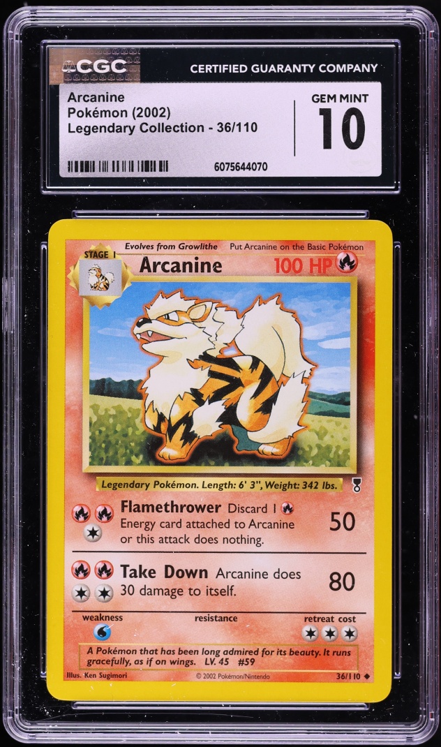 2002 Pokemon Legendary Collection Arcanine #36 CGC 10 GEM MINT