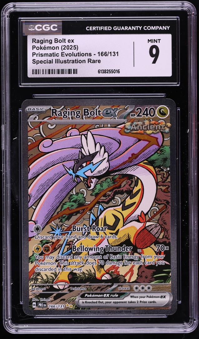 2025 Pokemon Scarlet & Violet Prismatic Evolutions SIR Raging Bolt EX #166 CGC 9 MINT