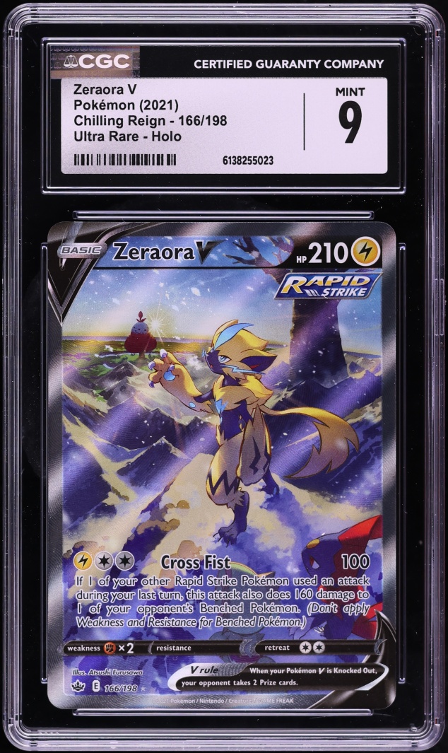 2021 Pokemon Sword & Shield Chilling Reign Alt Art Zeraora V #166 CGC 9 MINT
