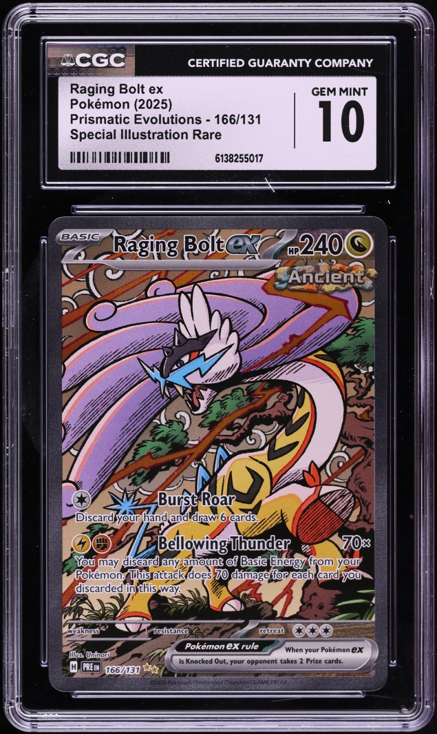 2025 Pokemon Scarlet & Violet Prismatic Evolutions SIR Raging Bolt EX #166 CGC 10 GEM MINT