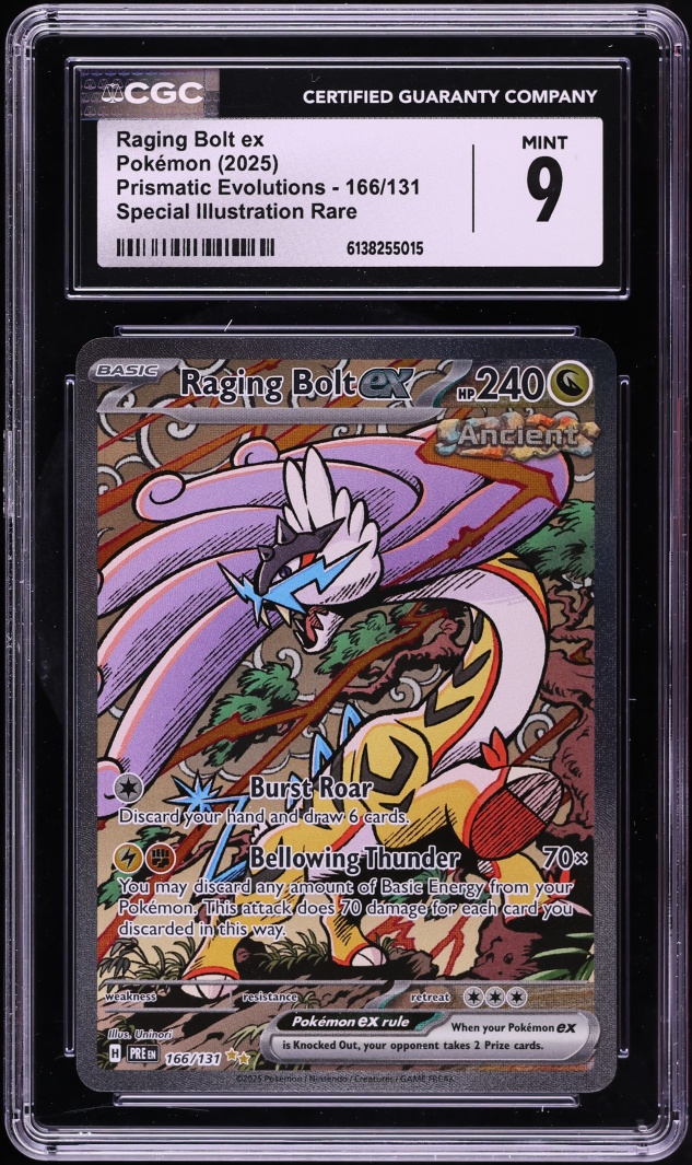 2025 Pokemon Scarlet & Violet Prismatic Evolutions SIR Raging Bolt EX #166 CGC 9 MINT