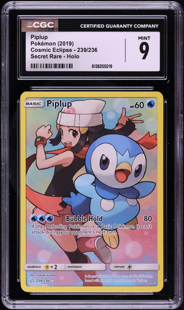 2019 Pokemon Sun & Moon Cosmic Eclipse Full Art Piplup #239 CGC 9 MINT