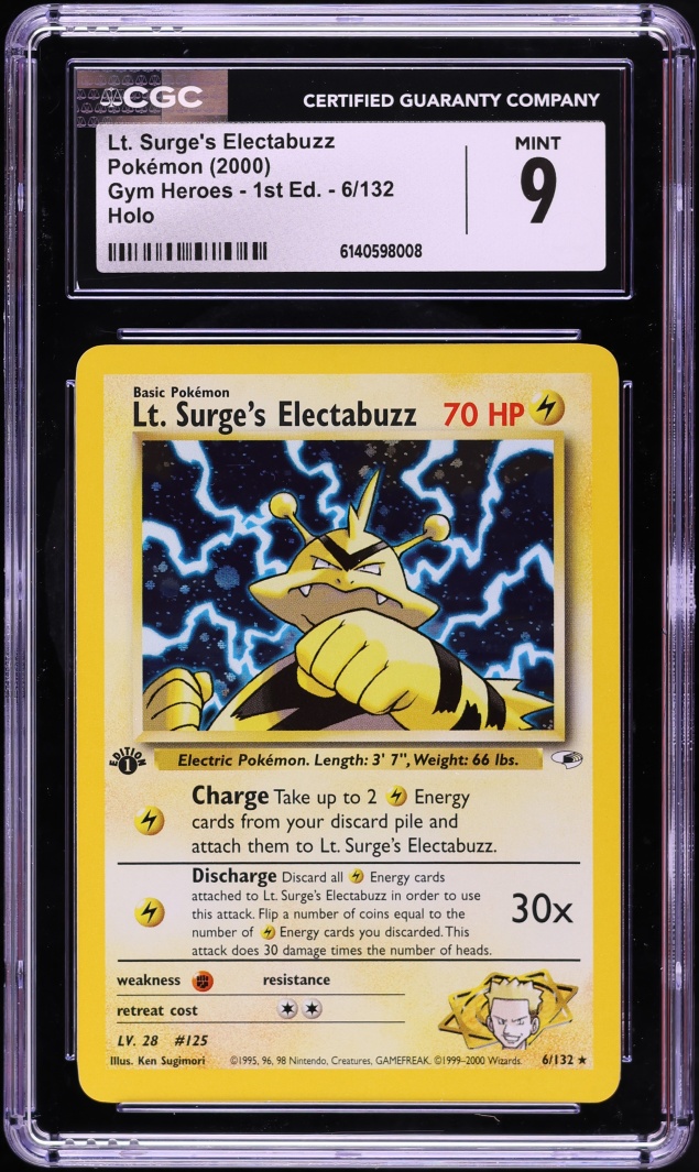 2000 Pokemon Gym Heroes 1st Edition Holo Lt. Surge's Electabuzz #6 CGC 9 MINT