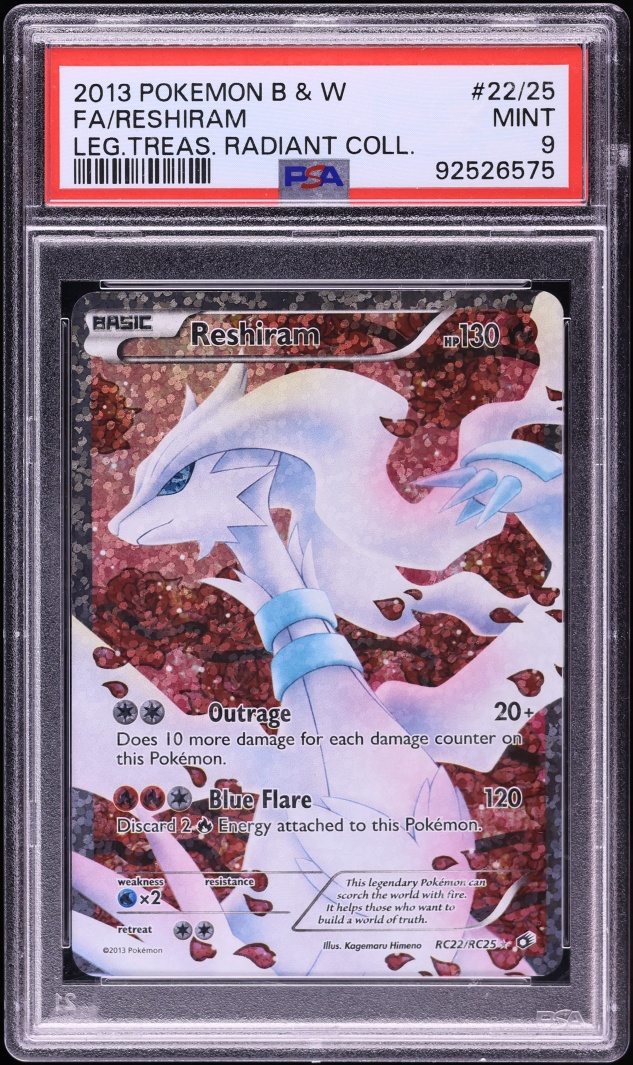 2013 Pokemon Black & White Legendary Treasures Radiant Collection Full Art Reshiram #RC22 PSA 9