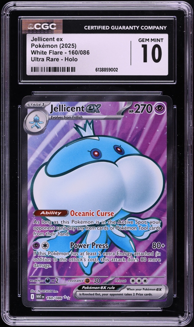 2025 Pokemon Scarlet & Violet White Flare Full Art Jellicent Ex #160 CGC 10 GEM MINT