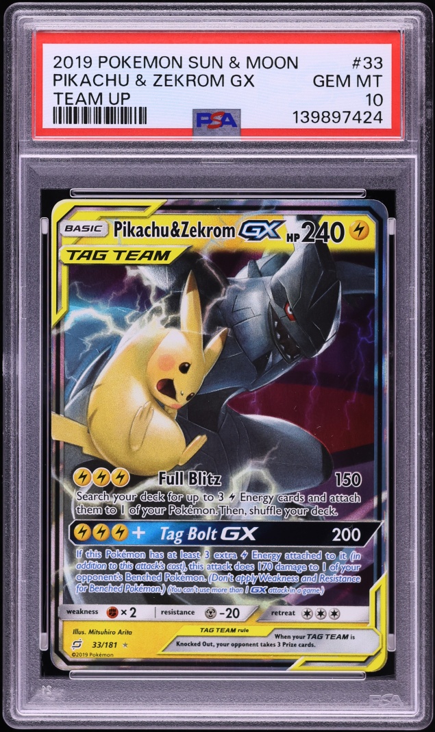 2019 Pokemon Sun & Moon Team Up Pikachu & Zekrom GX #33 PSA 10 GEM MINT