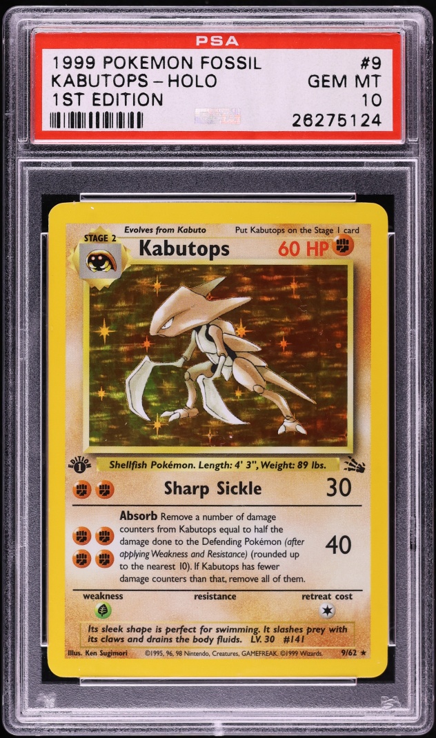 1999 Pokemon Fossil 1st Edition Holo Kabutops #9 PSA 10 GEM MINT