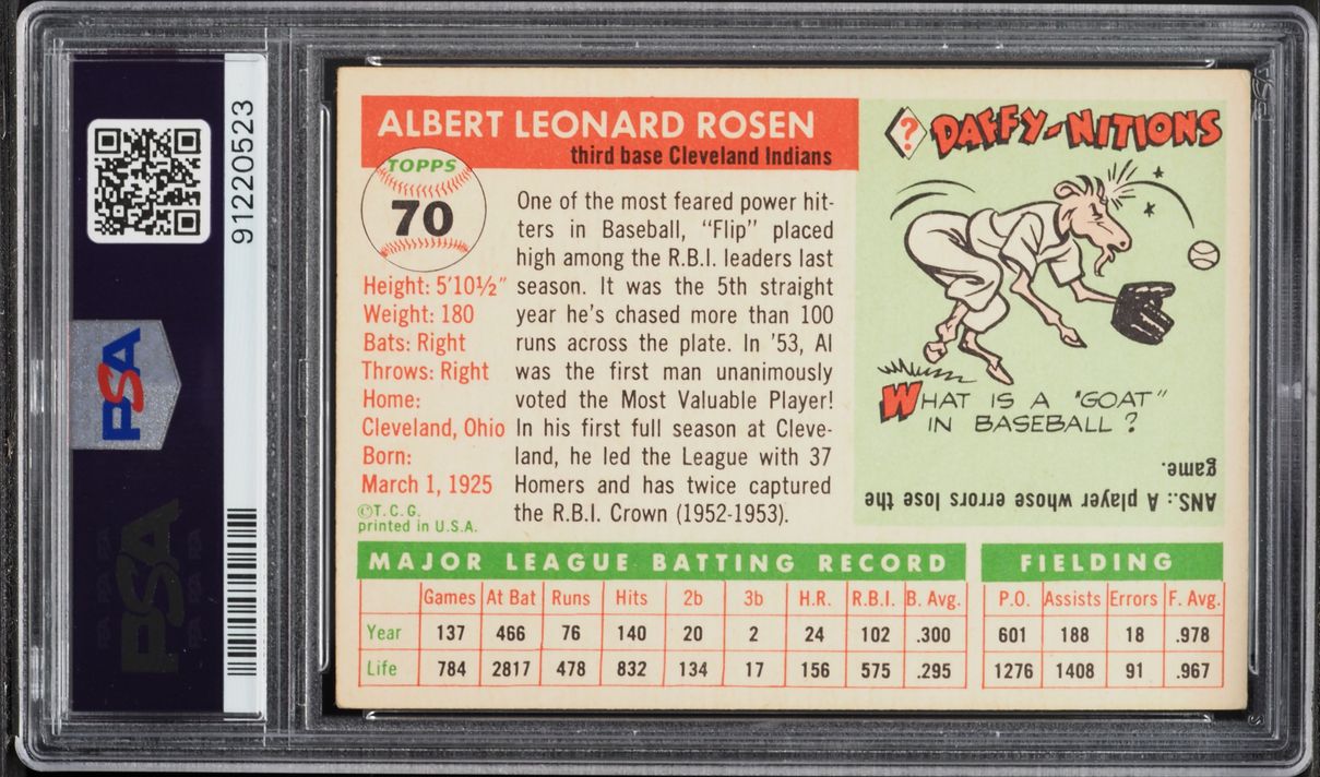 1955 Topps Al Rosen #70 PSA 6 EXMT