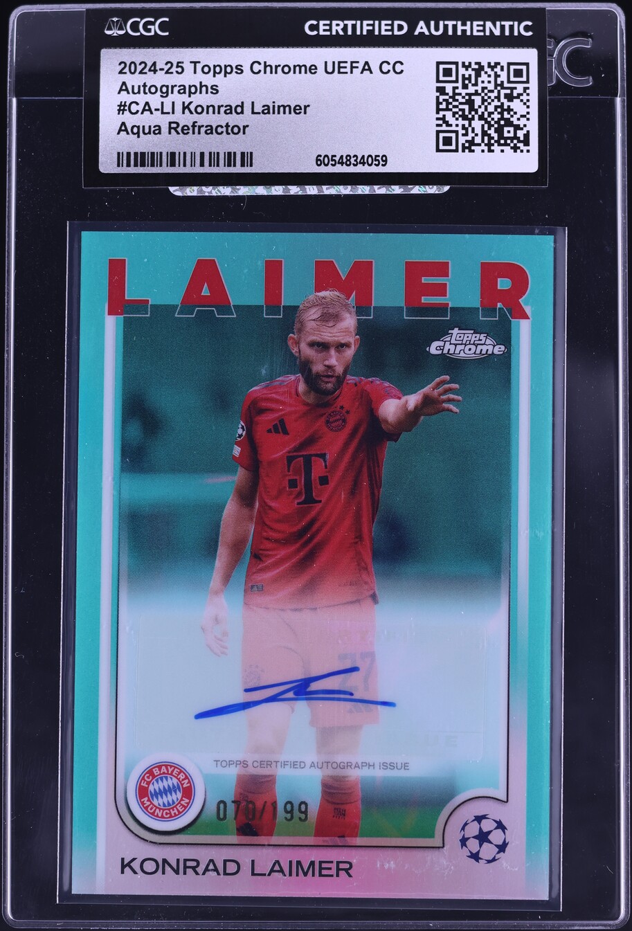 2024 Topps Chrome UEFA CC Aqua Refractor Konrad Laimer AUTO /199 #CA-LI CGC AUTH