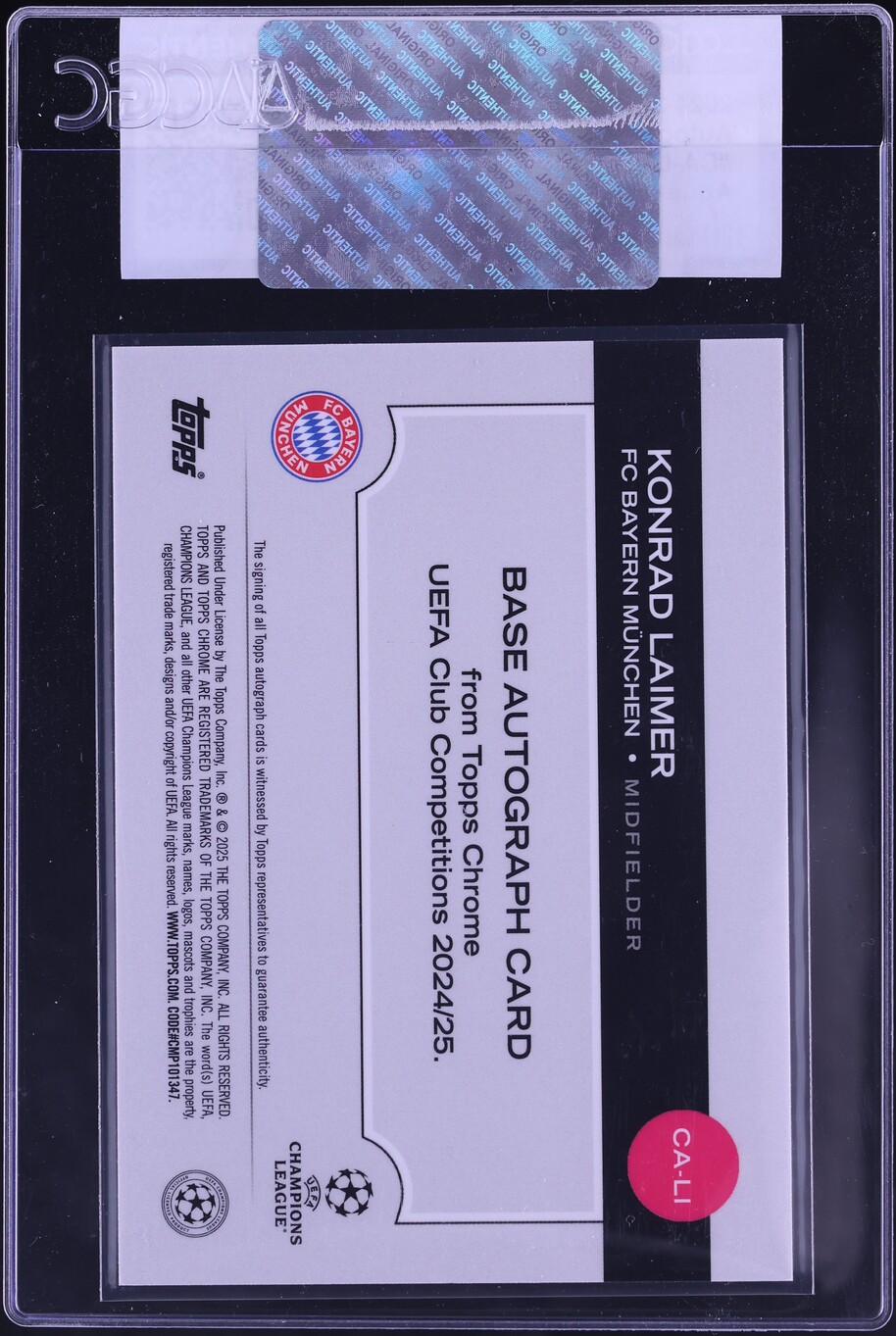 2024 Topps Chrome UEFA CC Aqua Refractor Konrad Laimer AUTO /199 #CA-LI CGC AUTH
