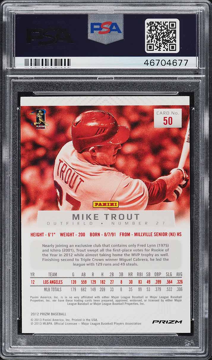 2012 Panini Prizm Silver Mike Trout ROOKIE #50 PSA 10 GEM MINT