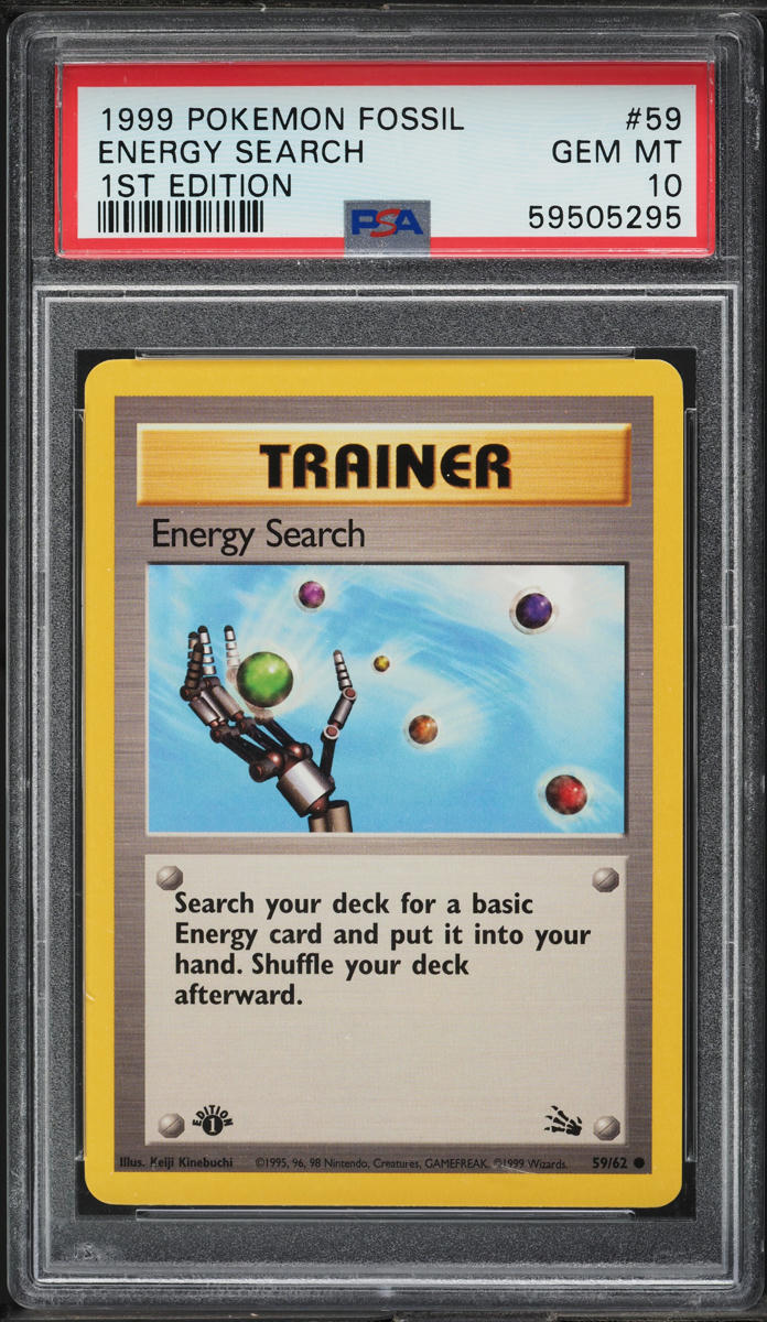 1999 Pokemon Fossil 1st Edition Energy Search #59 PSA 10 GEM MINT