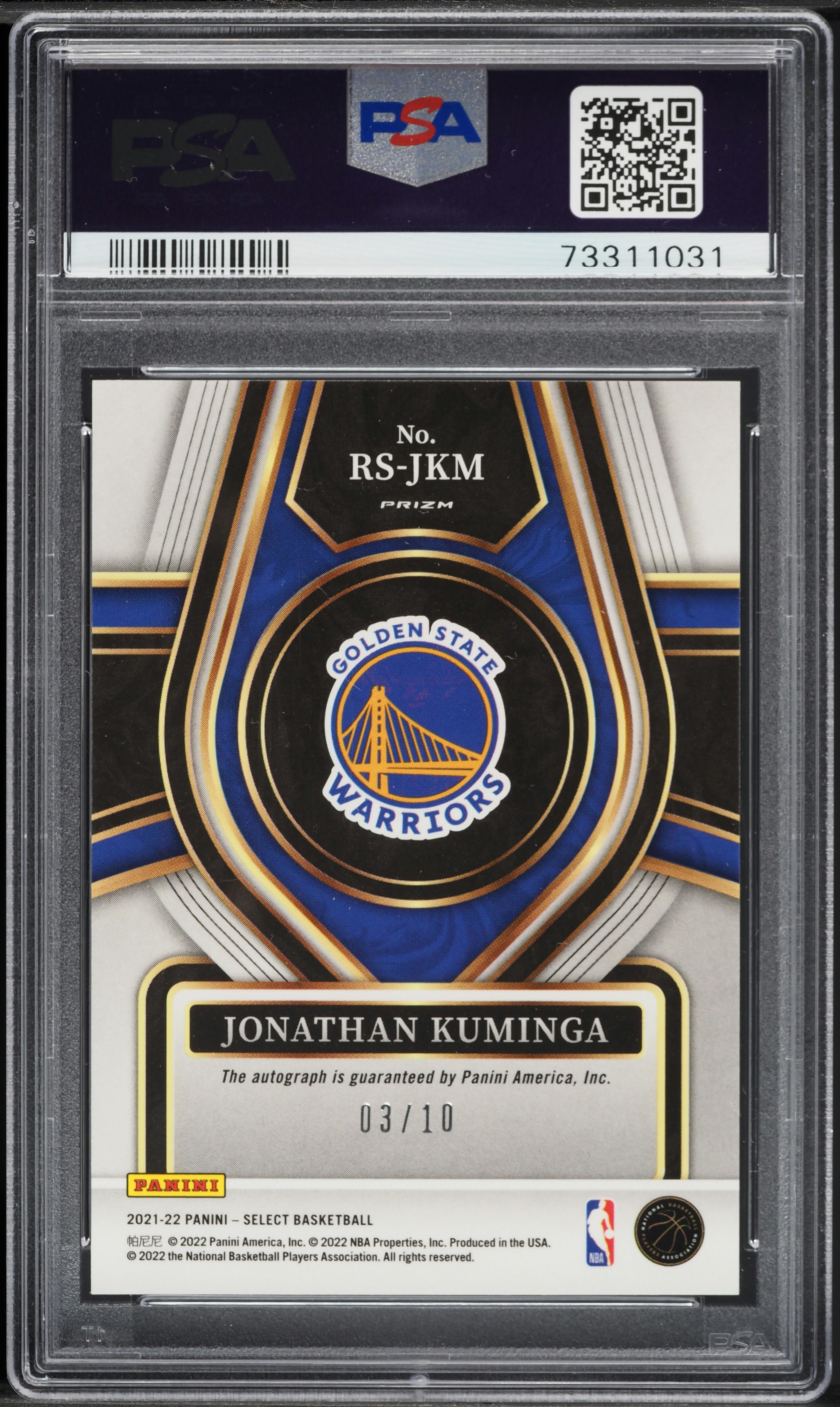 2021 Select Signatures Gold Prizm Jonathan Kuminga ROOKIE AUTO /10