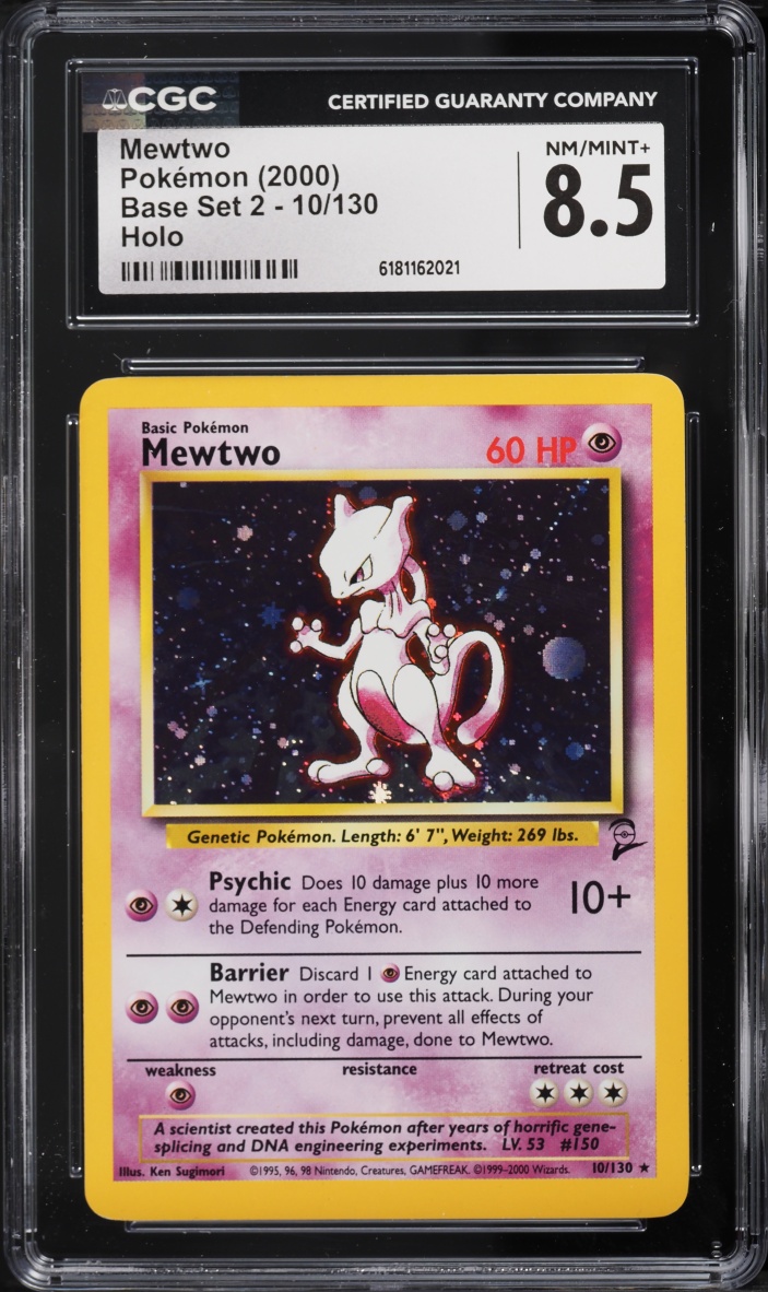 2000 Pokemon Base Set 2 Holo Mewtwo #10 CGC 8.5 NM-MT+