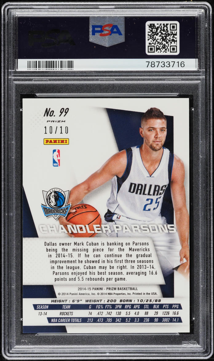 2014 Panini Prizm Gold Pulsar Chandler Parsons 10/10 #99 PSA 9 MINT