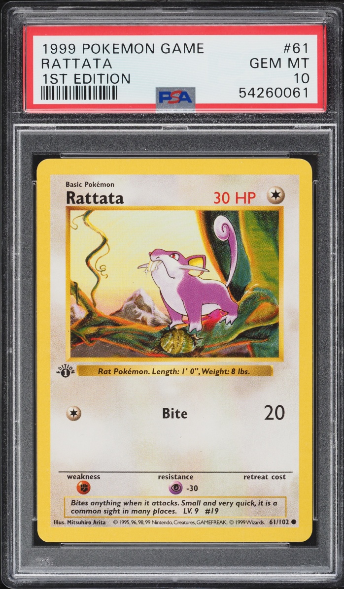 1999 Pokemon Base Set Shadowless 1st Edition Rattata #61 PSA 10 GEM MINT
