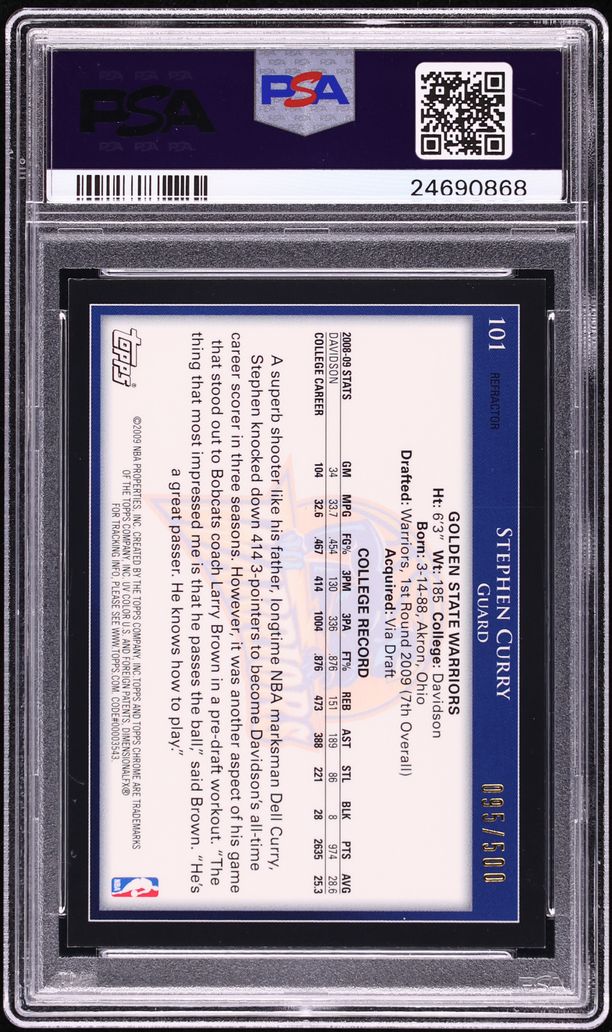 2009 Topps Chrome Refractor Stephen Curry ROOKIE /500 #101 PSA 10 GEM MINT
