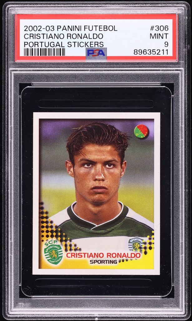 2002 Panini Futebol Portugal Stickers Cristiano Ronaldo ROOKIE #306 PSA 9 MINT