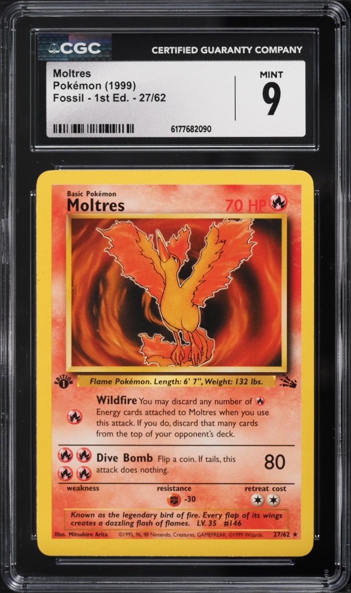 1999 Pokemon Fossil 1st Edition Moltres #27 CGC 9 MINT