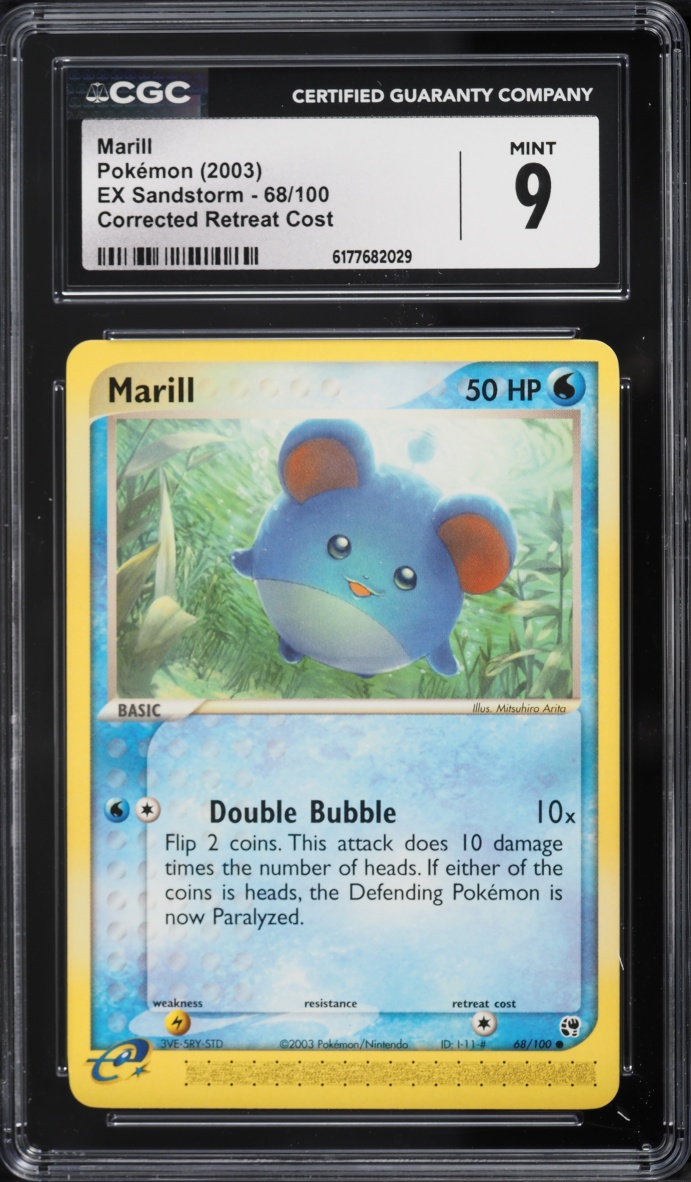 2003 Pokemon EX Sandstorm Corrected Retreat Cost Marill #68 CGC 9 MINT