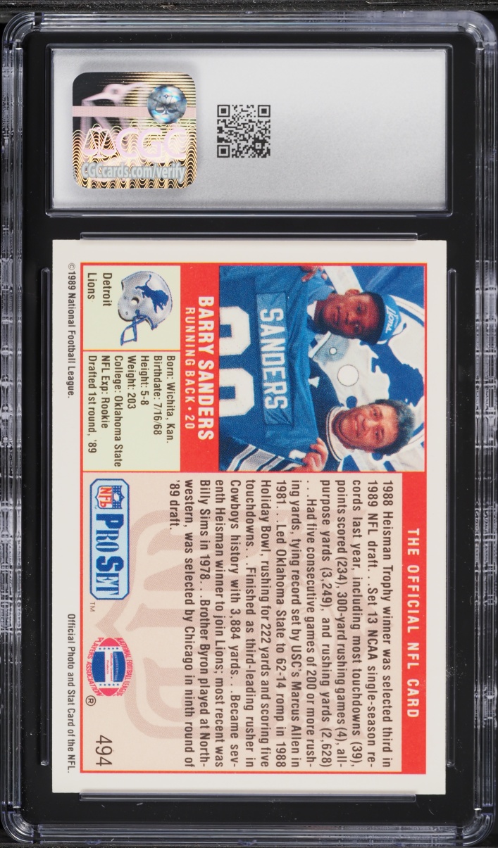 1989 Pro Set Football Barry Sanders ROOKIE #494 CGC 9.5 MINT+