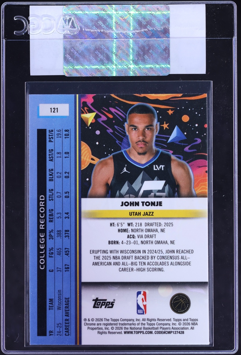 2025 Topps Chrome Cosmic John Tonje ROOKIE #121 CGC AUTH