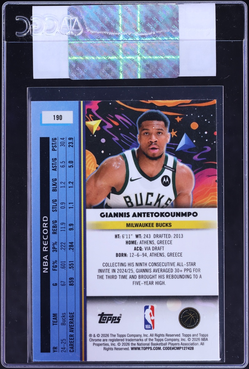 2025 Topps Chrome Cosmic Giannis Antetokounmpo #190 CGC AUTH