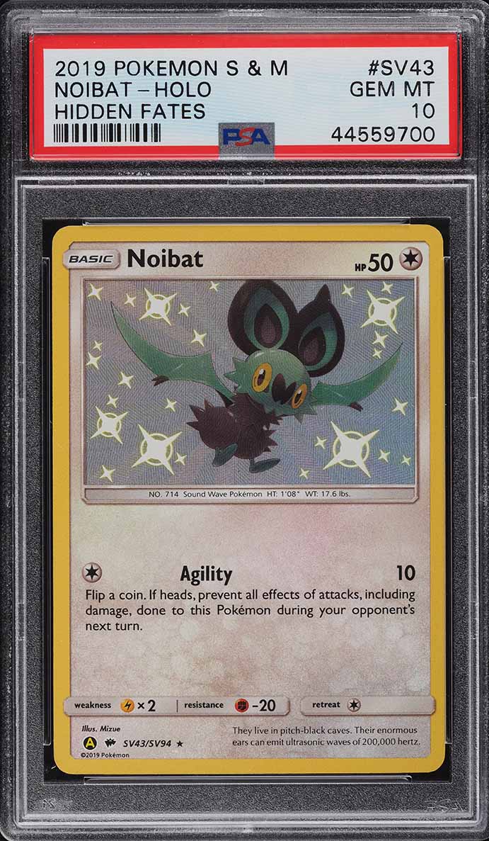 2019 Pokemon Sun & Moon Hidden Fates Shiny Noibat #SV43 PSA 10 GEM MINT