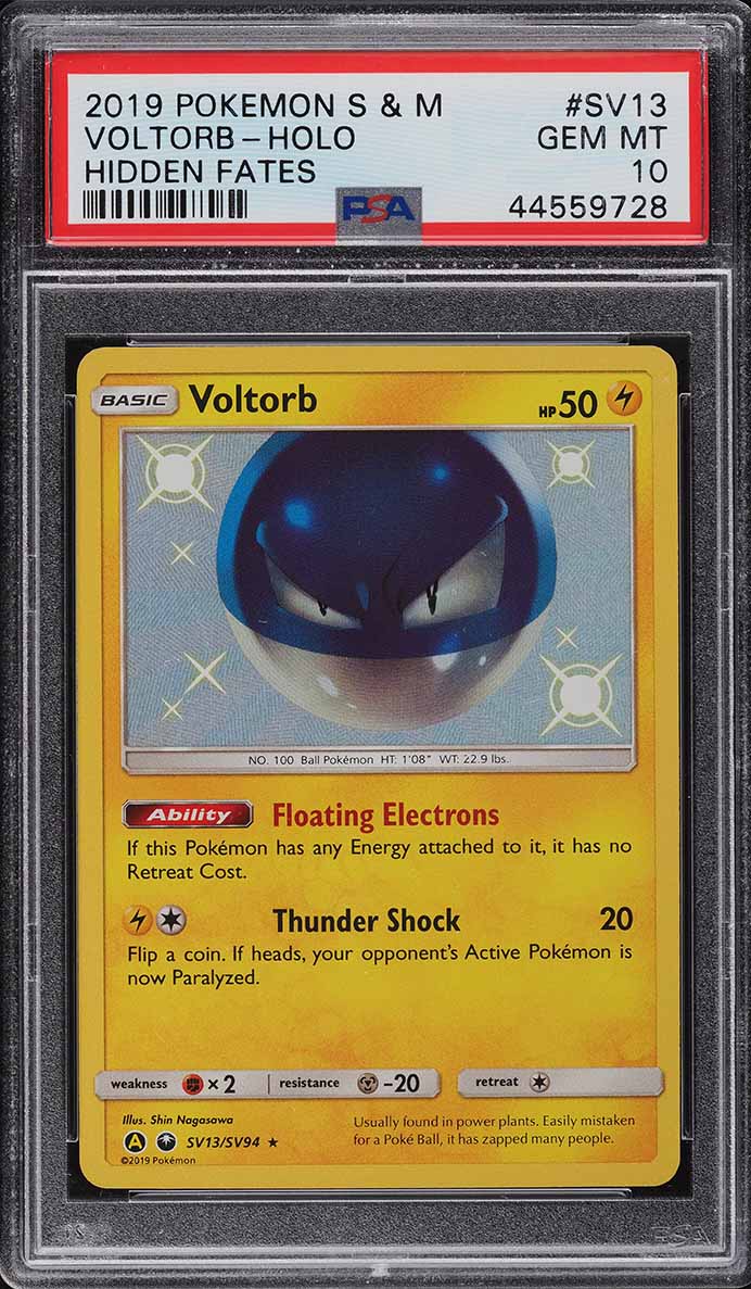 2019 Pokemon Sun & Moon Hidden Fates Shiny Voltorb #SV13 PSA 10 GEM MINT