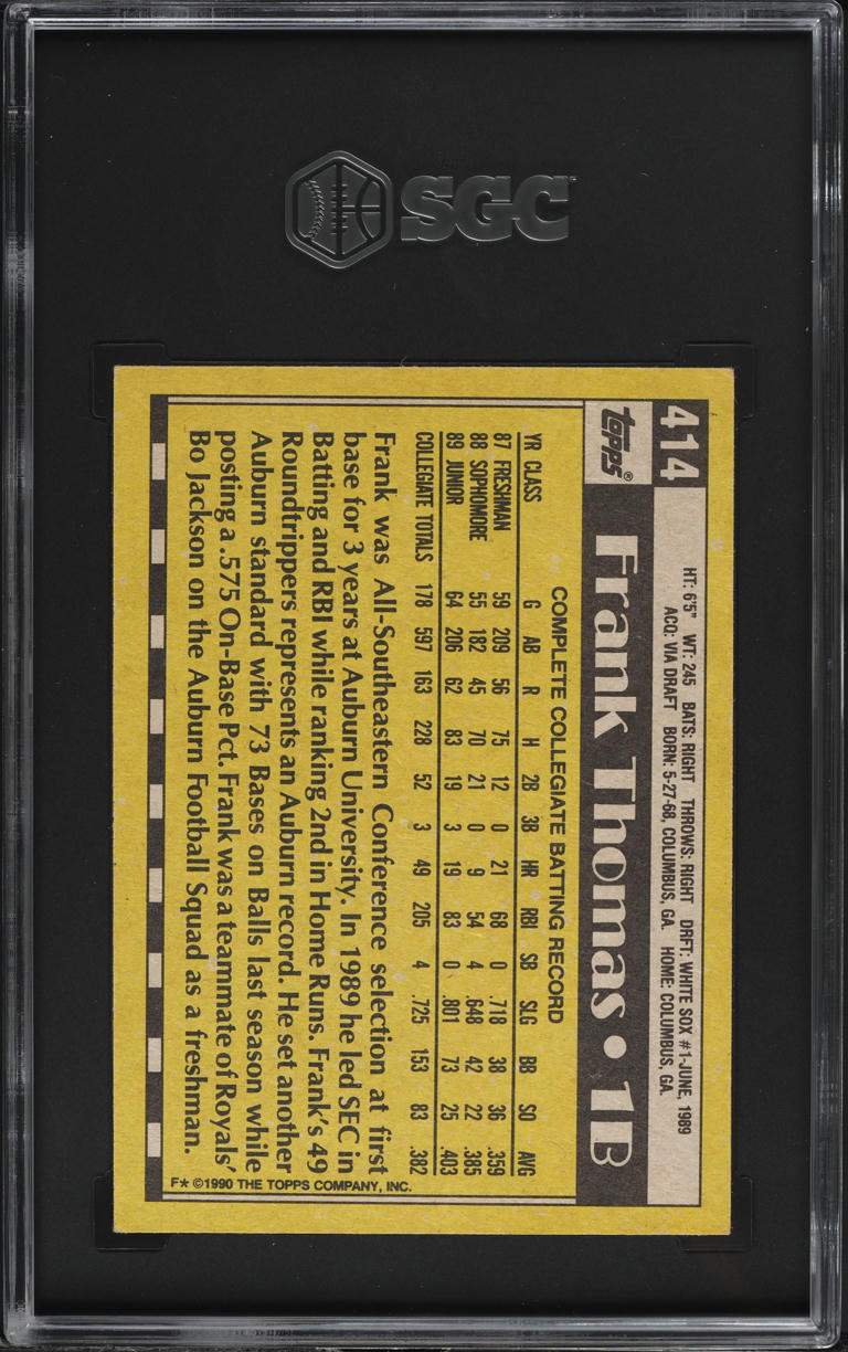 1990 Topps Frank Thomas ROOKIE #414 SGC 7 NRMT