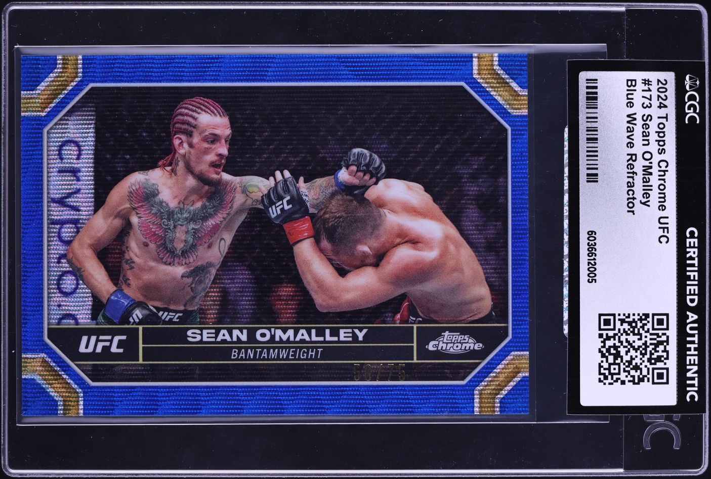 2024 Topps Chrome UFC Blue Wave Refractor Sean O'Malley /75 #173 CGC ...