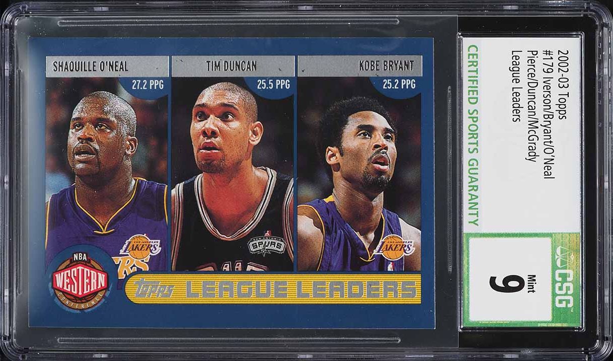 2002 Topps Basketball Allen Iverson Kobe Bryant Shaquille O'Neal #179 CSG 9 MINT