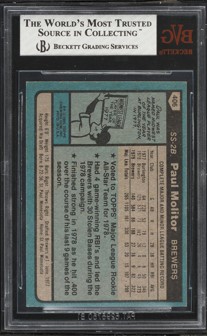 1980 Topps Paul Molitor #406 BVG 7 NRMT