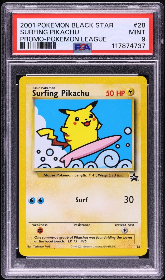 2001 Pokemon Black Star Promo League Surfing Pikachu #28 PSA 9 MINT