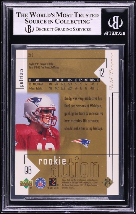 2000 Upper Deck Gold Reserve Tom Brady ROOKIE /2500 #215 BGS 9 MINT