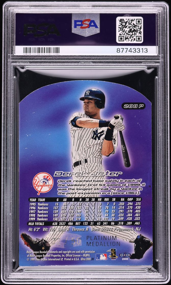 2000 Ultra Platinum Medallion Die-Cut Derek Jeter JERSEY # 2/50 #200P PSA 7 NRMT