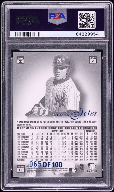 1997 Flair Showcase Legacy Collection Row 2 Derek Jeter /100 #2 PSA 8 NM-MT