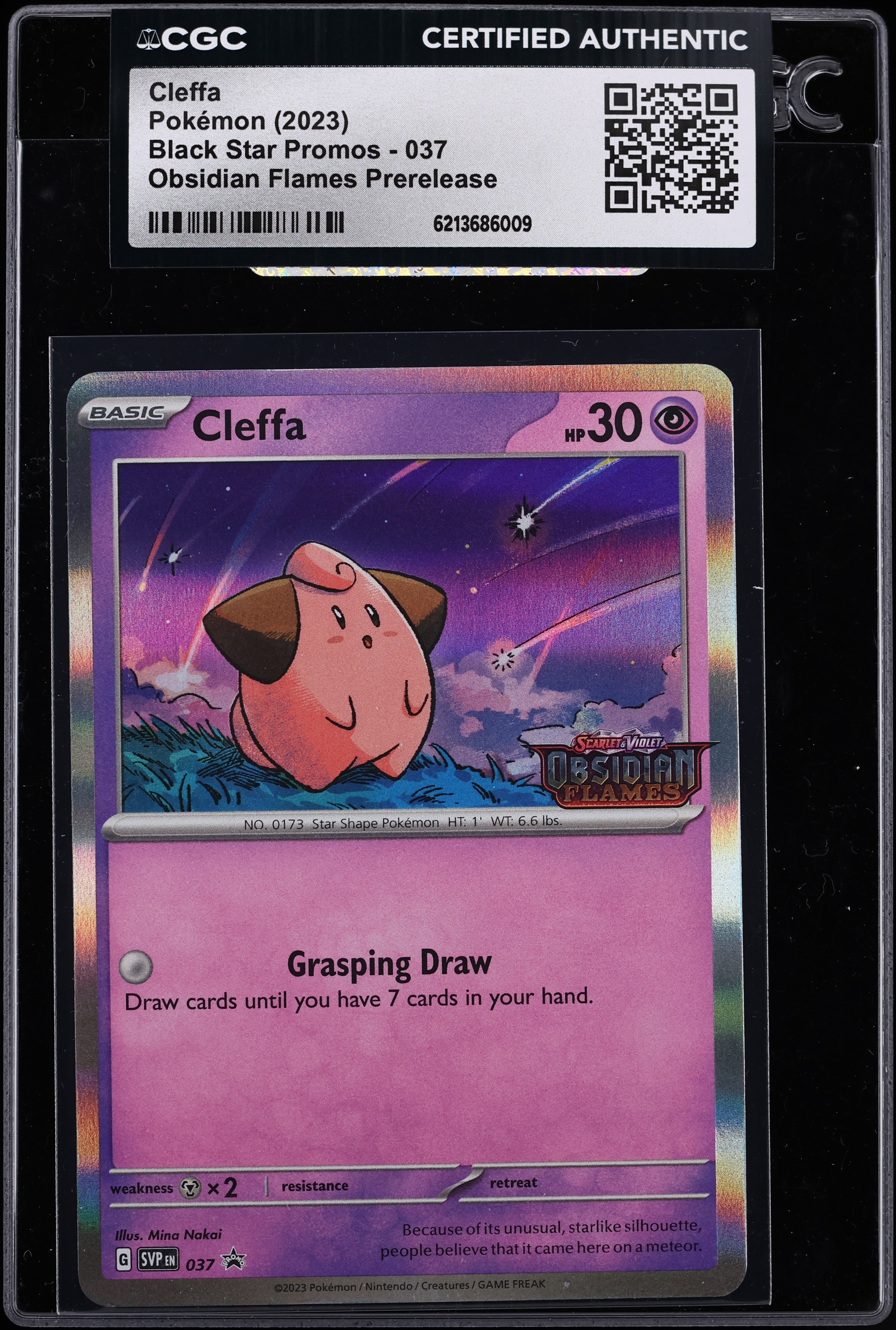 2023 Pokemon Scarlet & Violet Black Star Promo Obsidian Flames Prerelease Cleffa #37 CGC AUTH