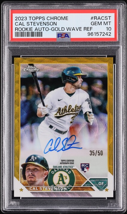 2023 Topps Chrome Gold Wave Refractor Cal Stevenson ROOKIE AUTO /50 #RA-CST PSA 10 GEM MINT