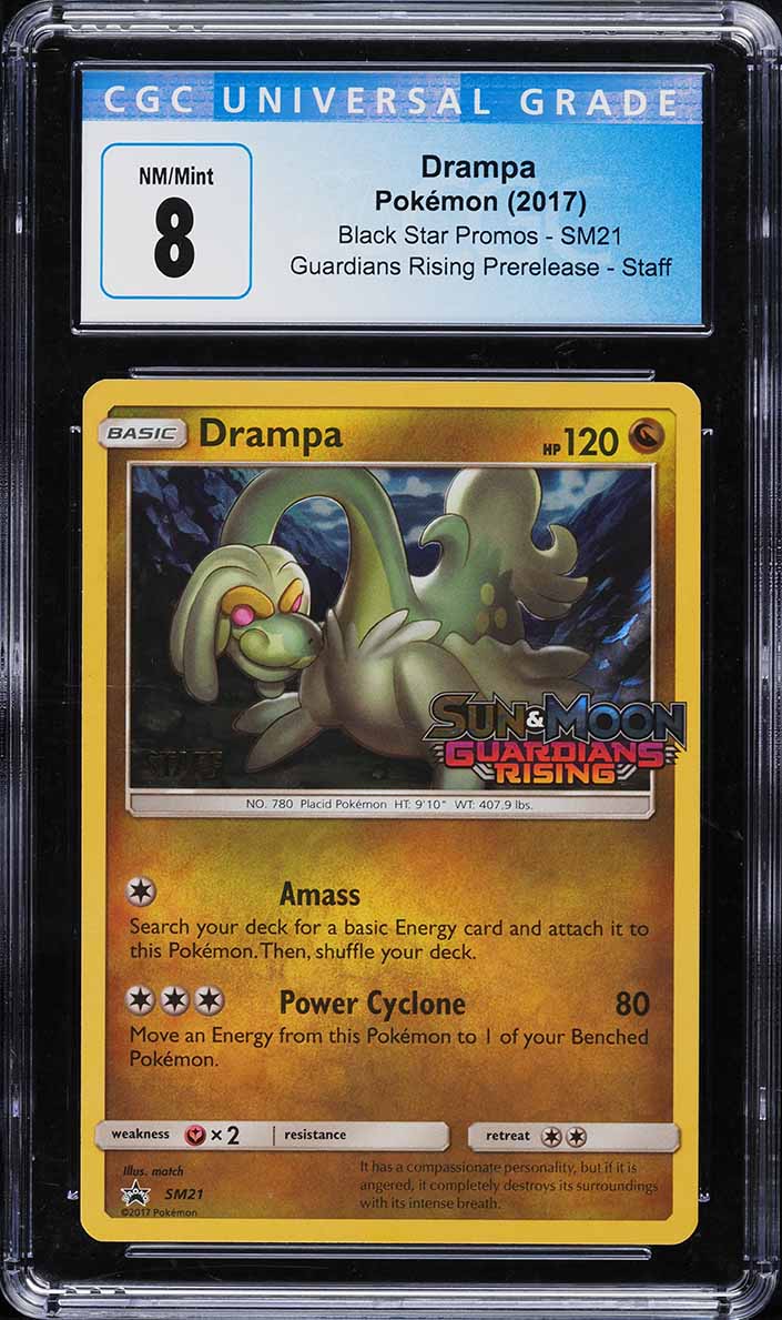 2017 Pokemon SM Black Star Promo Guardians Prerelease Staff Drampa #SM21 CGC 8