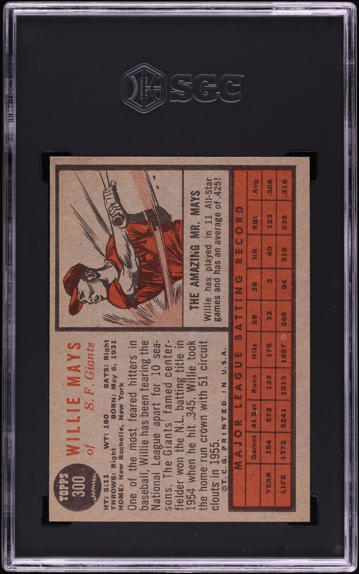 1962 Topps Willie Mays #300 SGC 6.5 EXMT+
