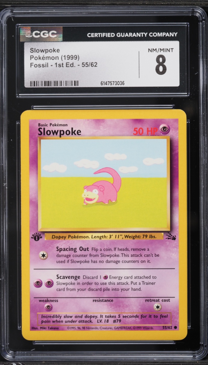 1999 Pokemon Fossil 1st Edition Slowpoke #55 CGC 8 NM-MT