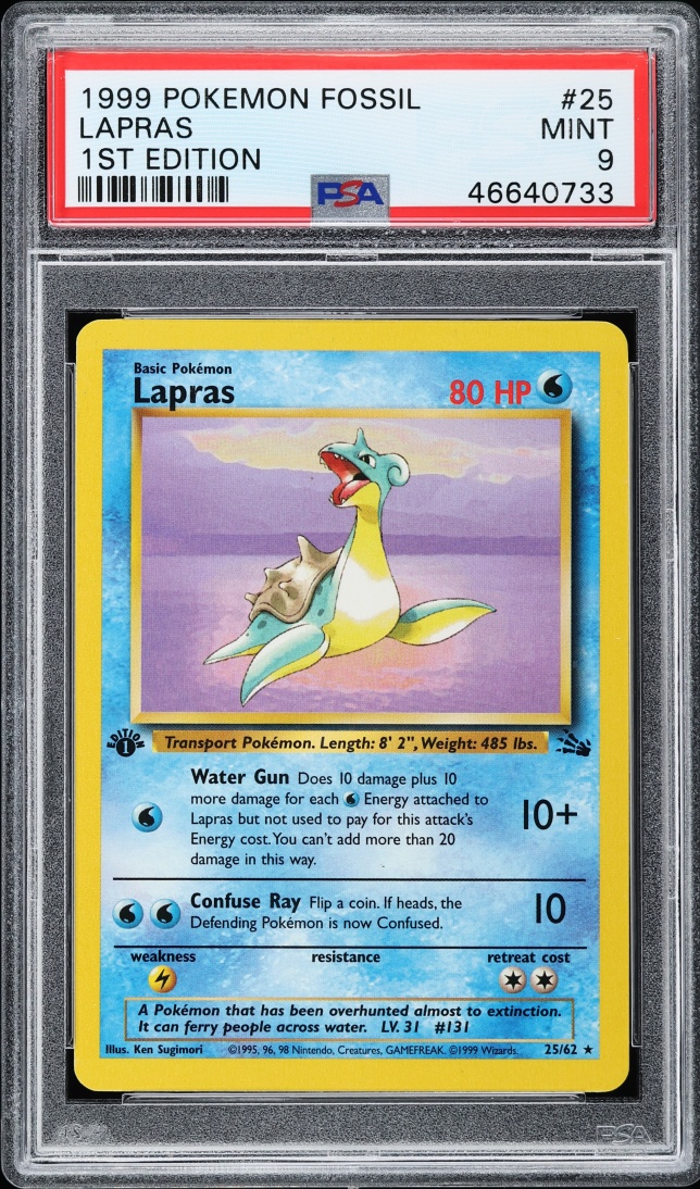 1999 Pokemon Fossil 1st Edition Lapras #25 PSA 9 MINT